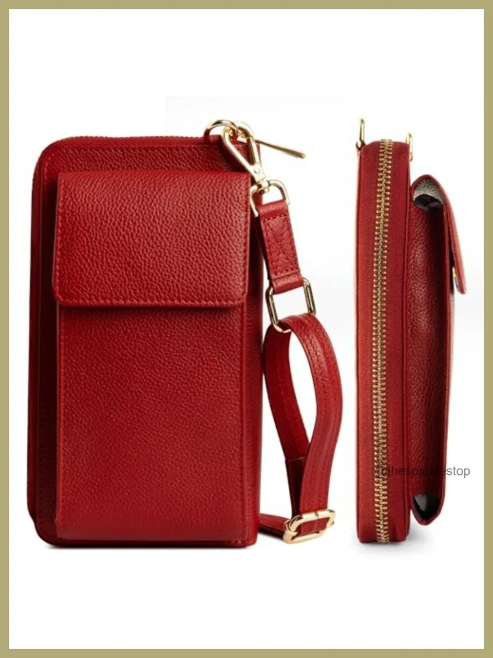 Genuine Leather RFID Blocking Crossbody Bag Phone Wallet with Adjustable